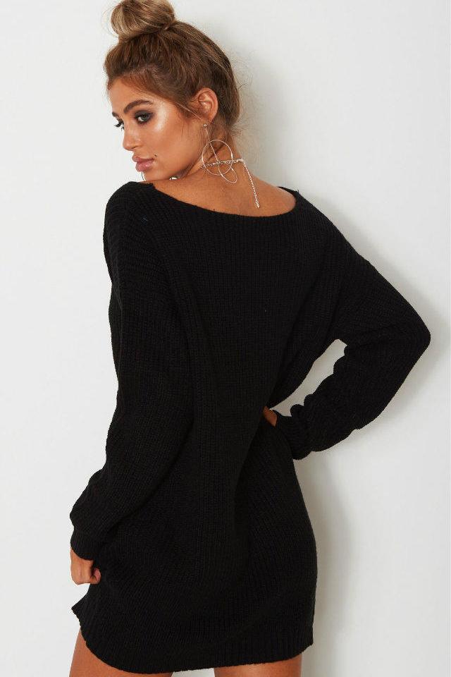 Pure Color Deep V-neck Long Sleeves Long Loose Sweater