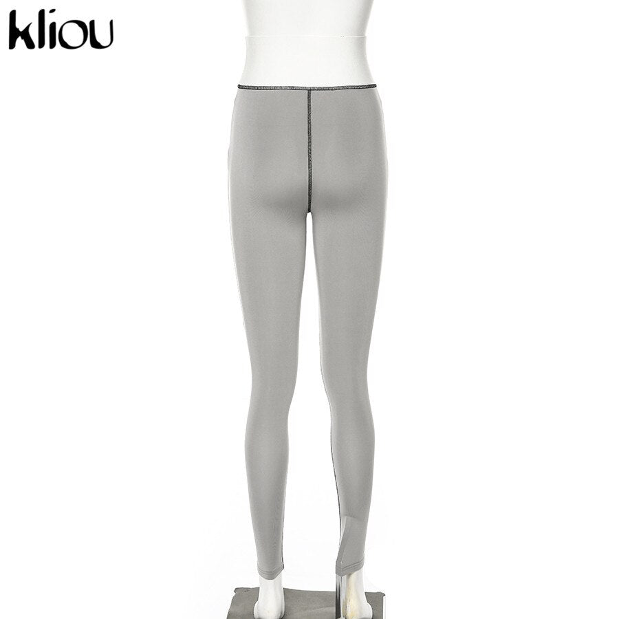 Sexy Gray Letter Print High Waist Bodycon Leggings Pants