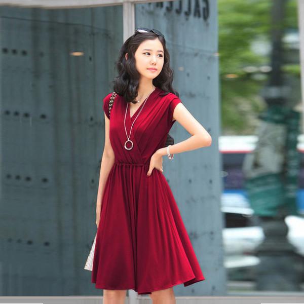 V-Neck Cap Sleeve Pleated Short Dress - Meet Yours Fashion - 2