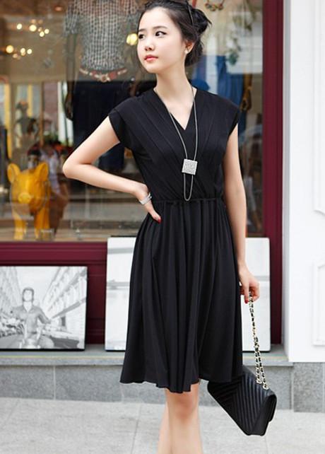 V-Neck Cap Sleeve Pleated Short Dress - Meet Yours Fashion - 9