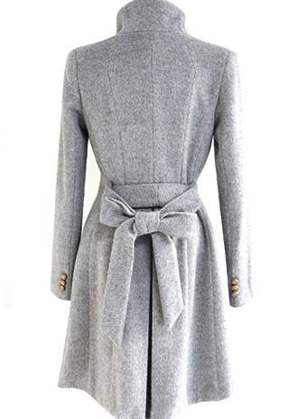 Slim Bowknot Sash Worsted Trench Coat - MeetYoursFashion - 5