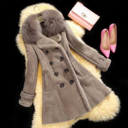 Lapel Fur Collar Long Fur Coat - Meet Yours Fashion - 1