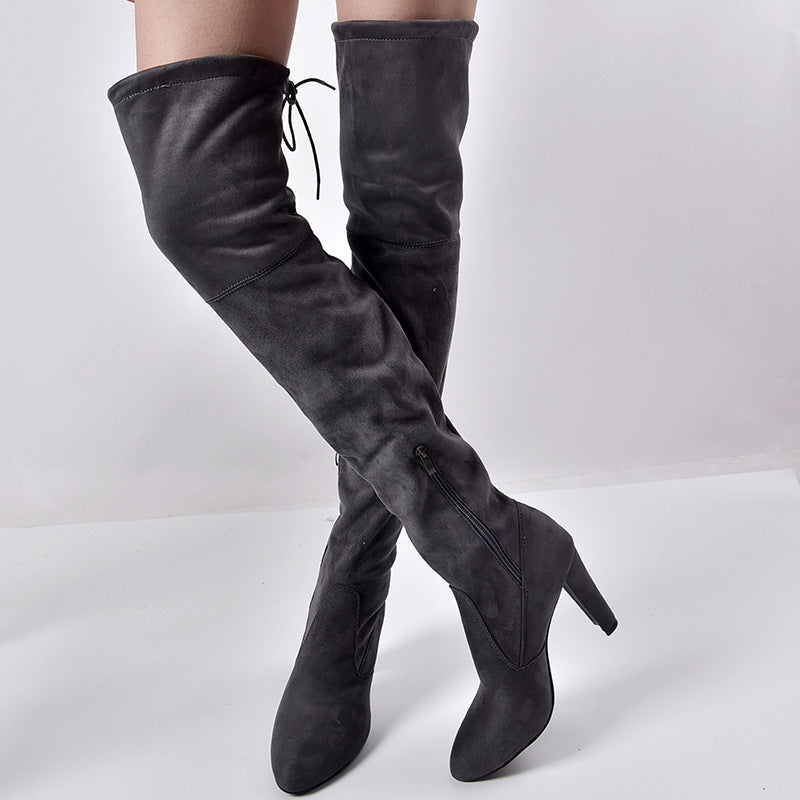 Winter Suede Lace Up Over Knee Boots