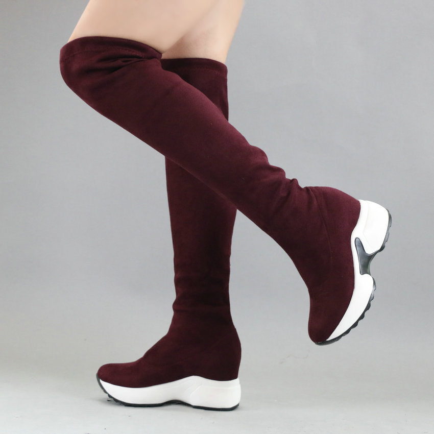 Stretch Height Increasing Round To Over Knee Boots