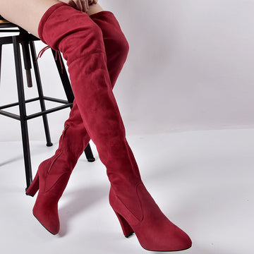 Winter Suede Lace Up Over Knee Boots