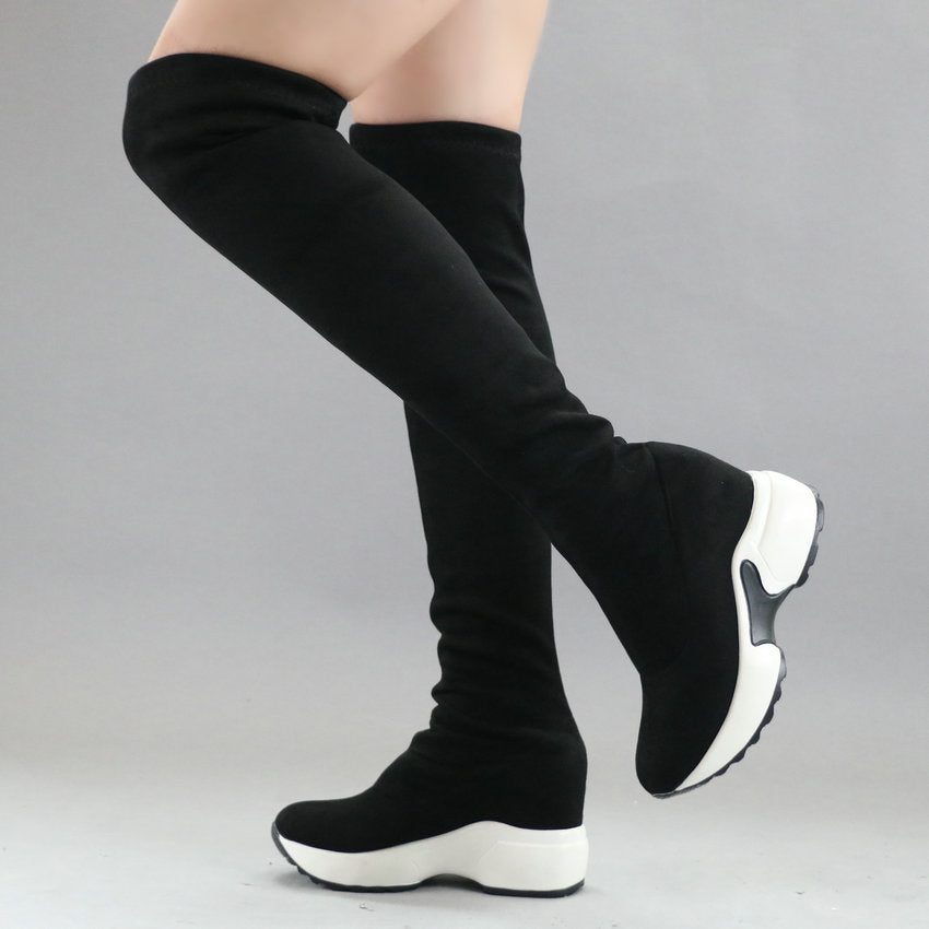 Stretch Height Increasing Round To Over Knee Boots
