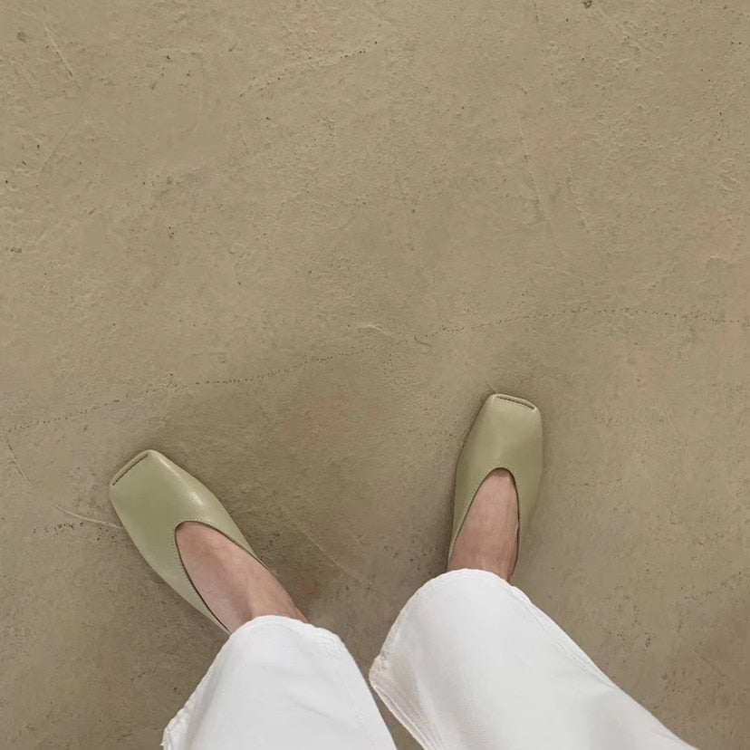 Elegant Leather Square Toe Slippers